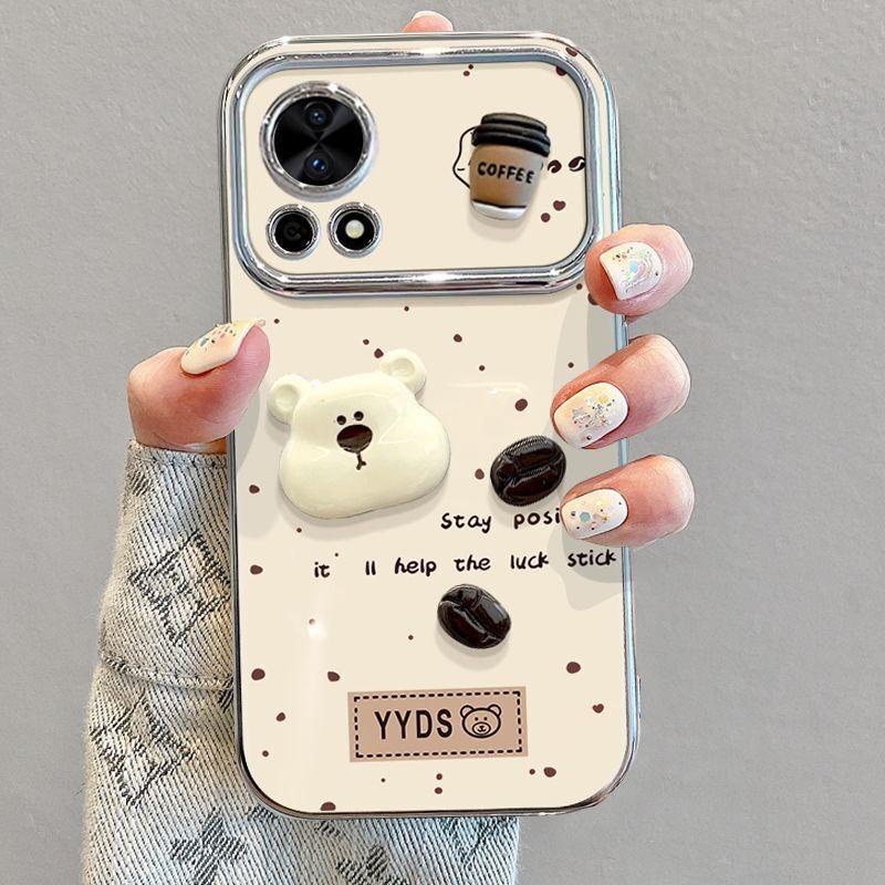 Silicone Full Coverage Phone Case Nova 12 With Bear Coffee Bean Design Shockproof Anti-Drop Protective Cover Huawei Nova 12