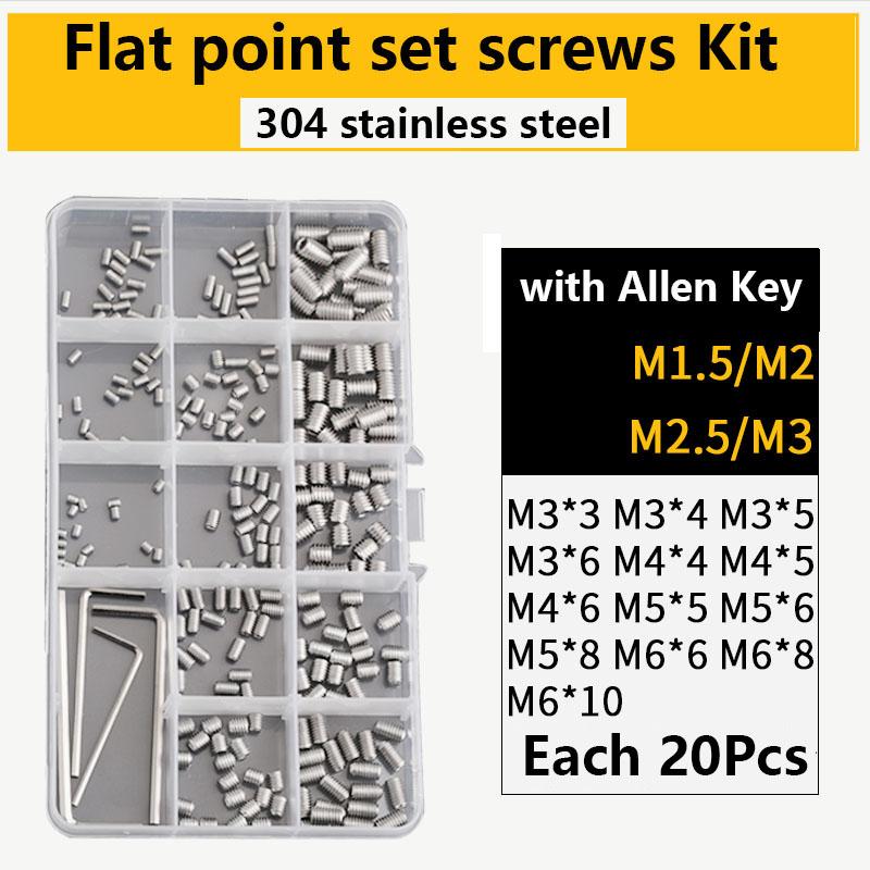 304 316 Stainless Steel Internal Hex Socket Drive Cone Dog Flat Cup Point Set Screw Assortment Kit Allen Head Grub Bolt