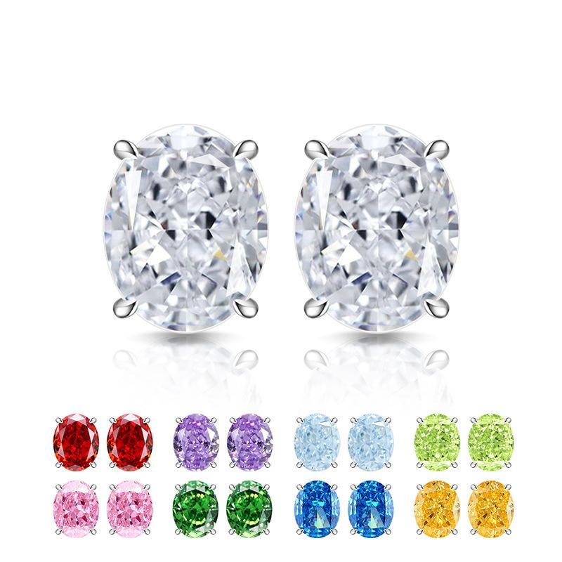 925 Sterling Silver Jewelry Light Luxury High Carbon Diamond Ice Flower Cut Bright Oval Simple and Elegant Stud EarringsGood product