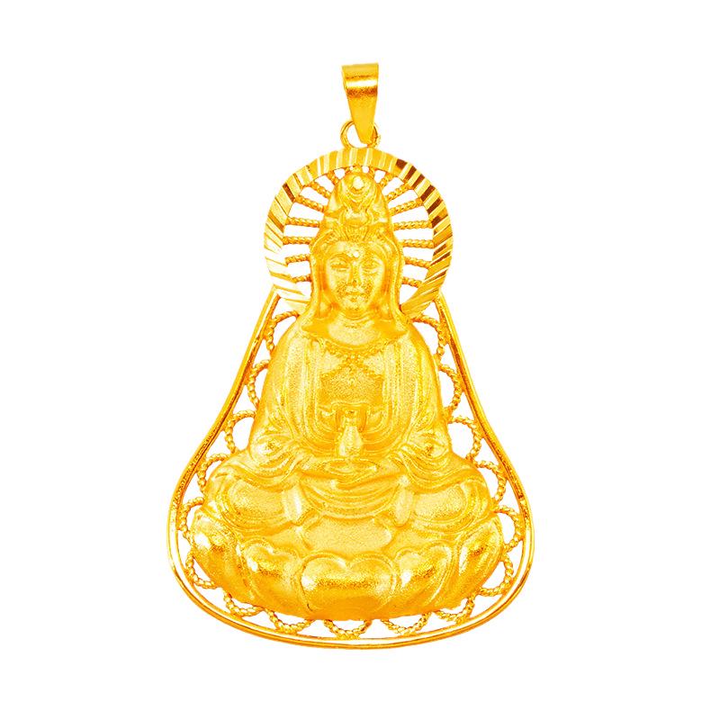 Women's Gold Guanyin Pendant: Ethnic Style Good Luck Bodhisattva Amulet.