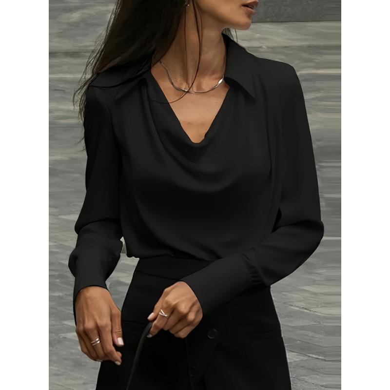 White temperament commuter long-sleeved shirt solid color simple swing collar ladies blouse CY0160