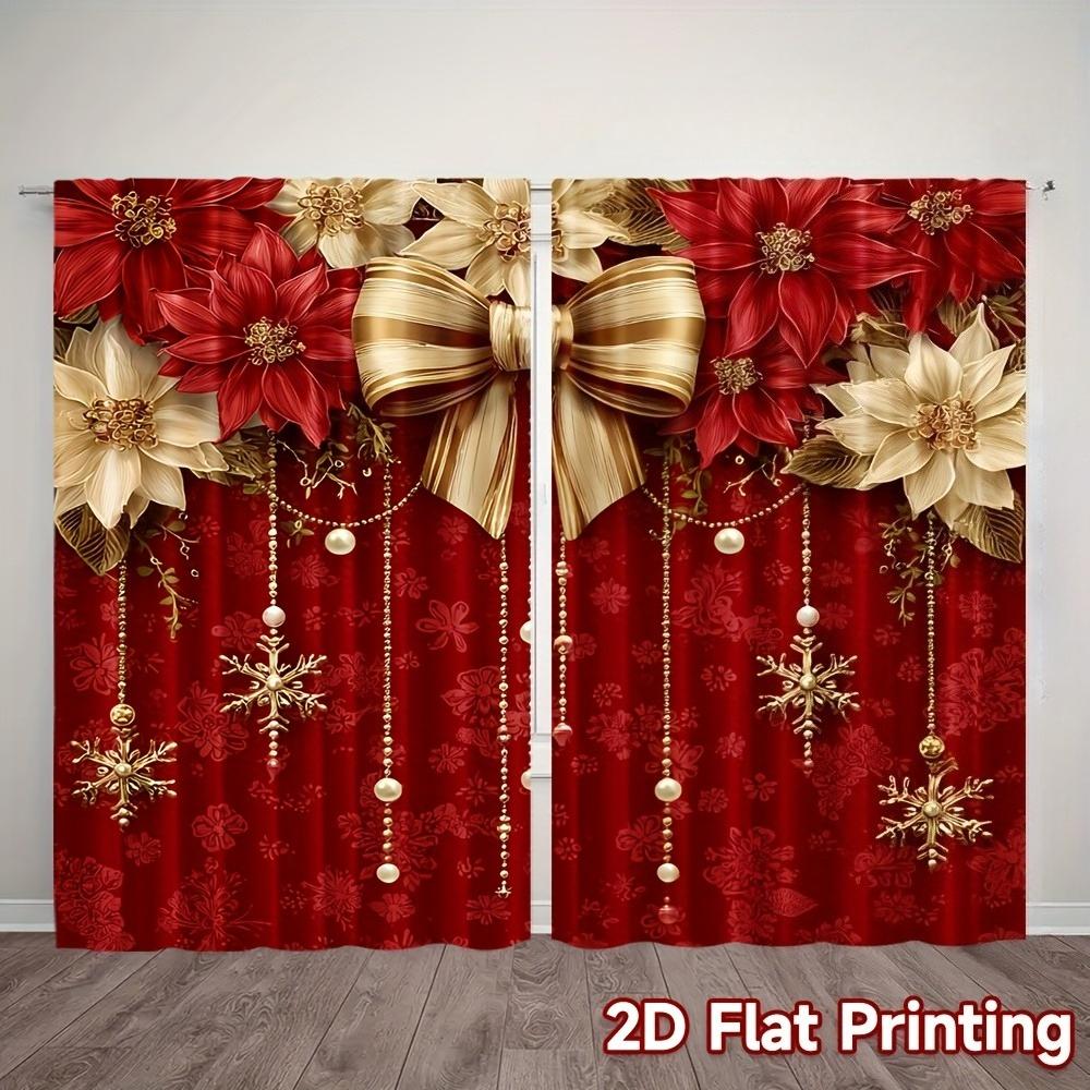 

2 Pcs 2D Christmas Floral Elegant Digital Print Polyester Curtains for Bedroom Office Kitchen Living Room Study Decor 100*130 HOOK 1pcs