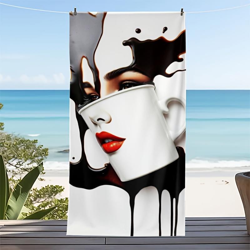 

Creative Women Coffee Cup Theme polyester microfiber beach towel is highly absorbent, suitable for swimming and beach outings W30*H60(CM)