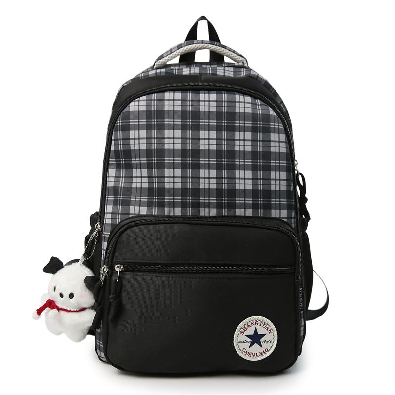 

Plaid Backpack Student Schoolbag Women s Large Capacity Lightweight Backpack чорний