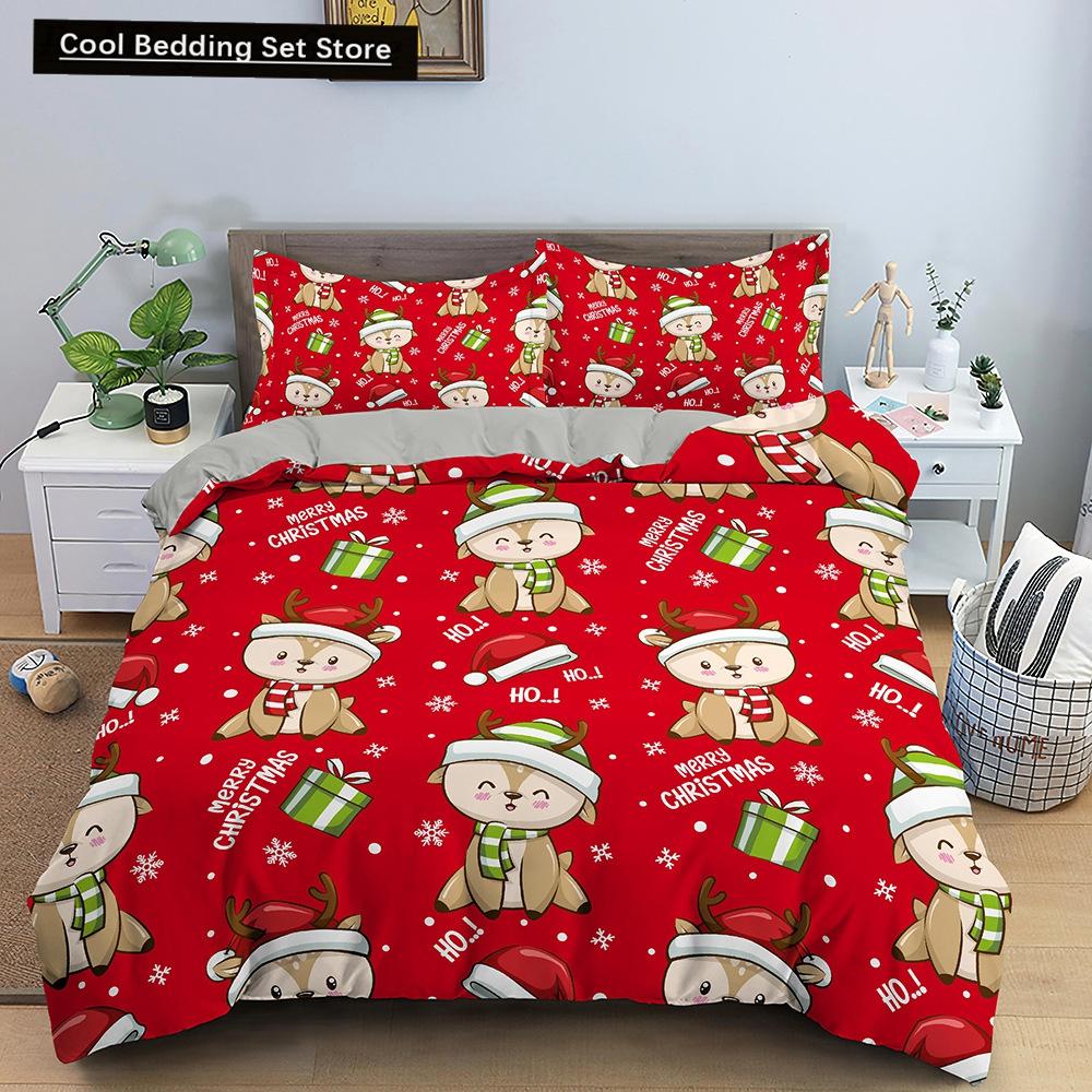 Red Christmas King Queen Duvet Cover Cartoon Santa Claus Bedding Set for Kid Boy Girl Happy Holiday 2/3pcs Polyester Quilt Cover