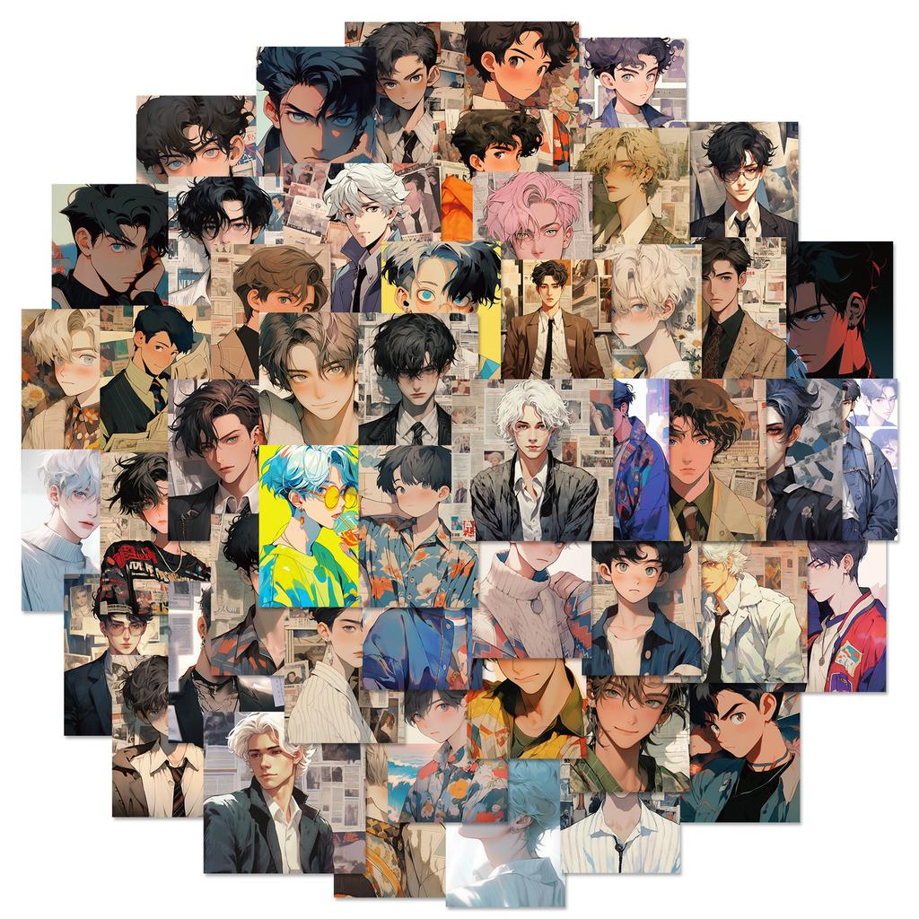 50 Watercolor Retro Old Style Cartoon Handsome Guy Stickers Notebook Mobile Phone Case Decoration Stickers