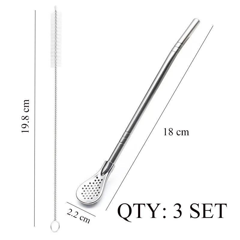 2in1 Stainless Steel Drinking Straw Spoon Yerba Mate Tea Filter Reusable Easy Cleaning Bombilla Gourd Bar Accessories with Brush