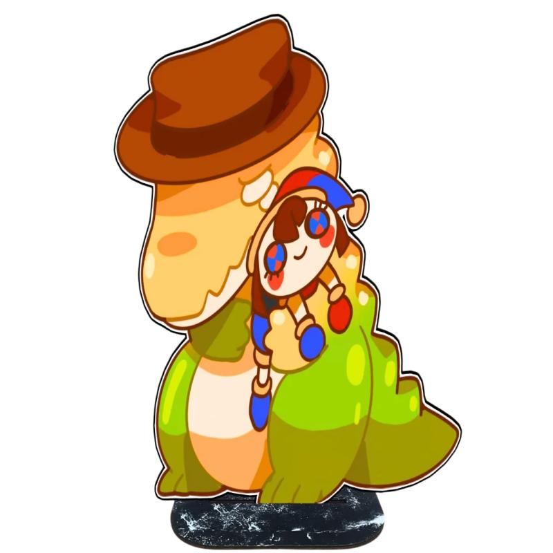 Pomni Caine Wooden Stand Figure Cute Cartoon Anime Character HD Print Smooth Desk Decor Lovely Ornament Collection Gift For Fans