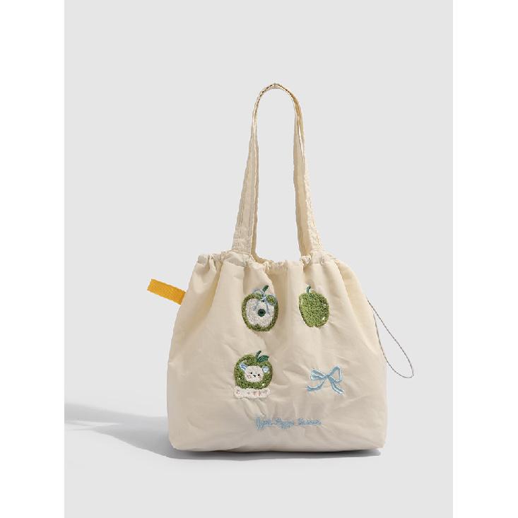 Cute Embroidered Versatile Artistic Single Shoulder Bag 2025 New Lazy Style Large Capacity Commuter Single Shoulder Tote Bag for Women