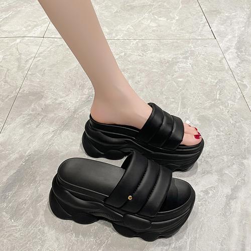 

модные женские летние сандалии 2024 новые плоские тапочки женские 8 см платформа клинья шлепанцы для женщин шлепанцы женская летняя обувь 39 чёрный