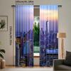 2Pcs Modern Curtain New York City Skyline With Skyscrapers At Sunset Night American Urban Life For Bedroom Living Room Dining