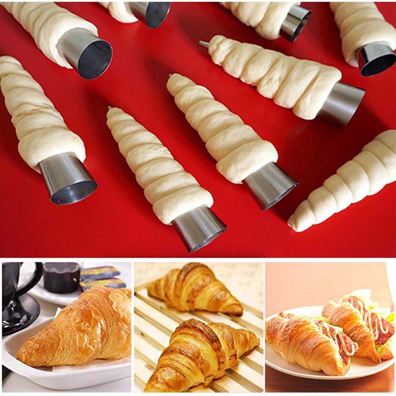 5pcs Kitchen Stainless Steel Baking Cones Horn Pastry Roll Making Cake Mold Spiral Croissant Tubes Cookie Dessert Baking Tool