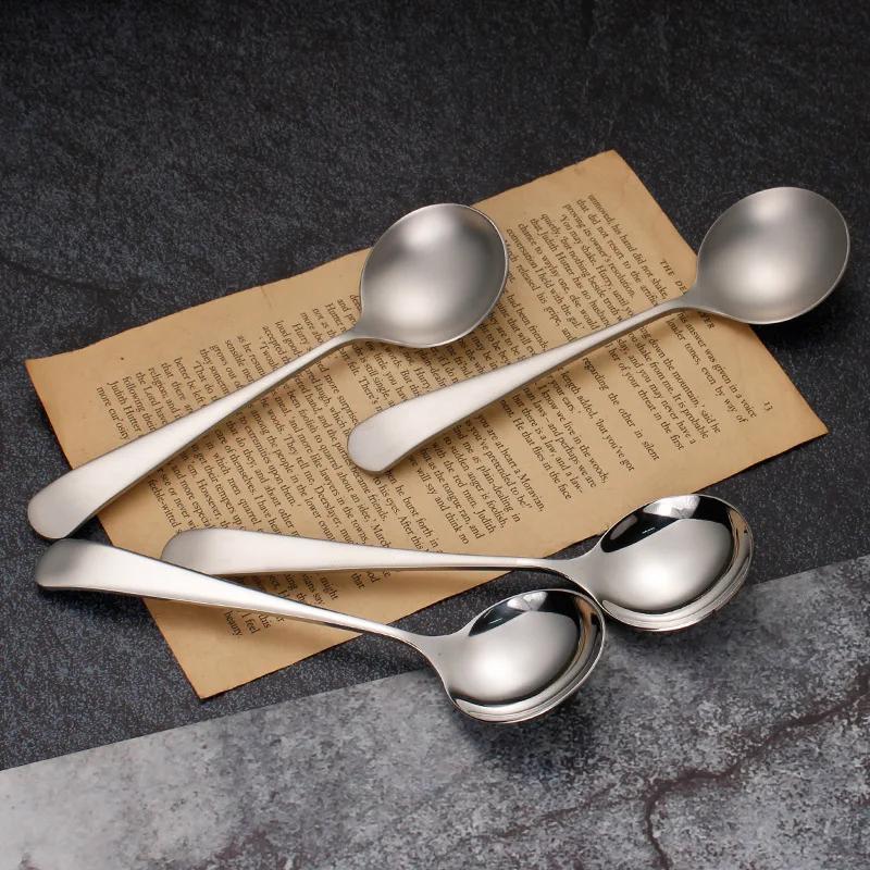 

Retro Matte Spoon Household 304 Stainless Steel Silver Spoons Round Head Soup Spoons Dessert Spoon Sanding Tableware Spoon 1PCS