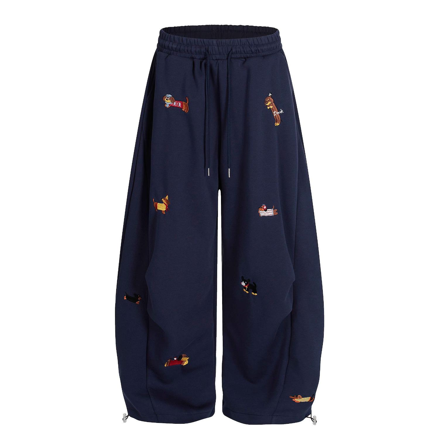 

Unisex American-Style Puppy Embroidered Loose Straight-Leg Sweatpants 2XL темно-синий