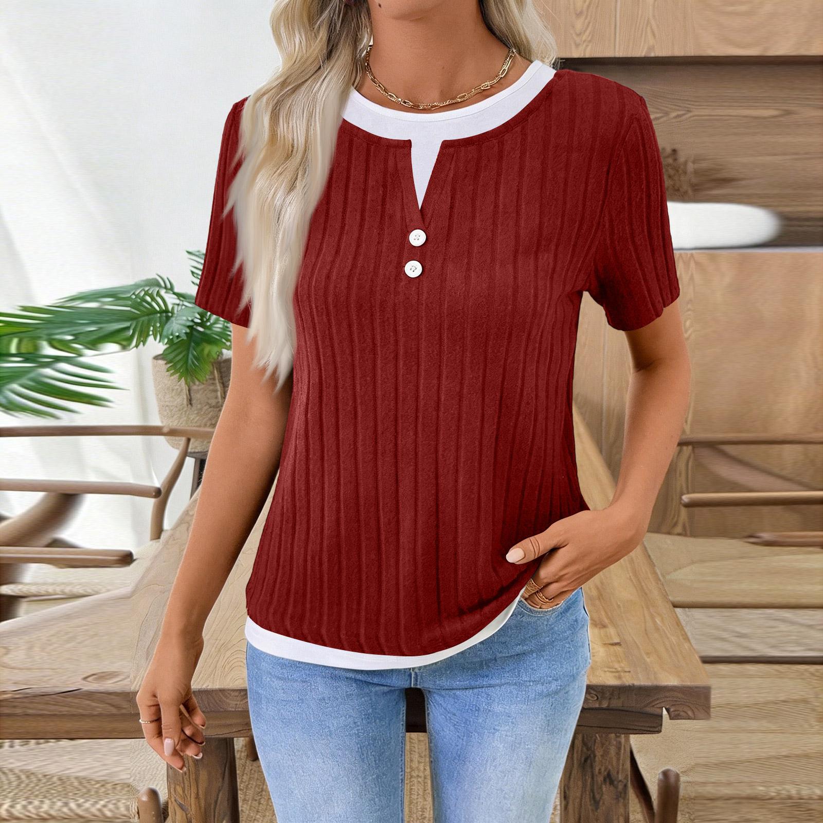 

Women s Short Sleeve Shirt R-Neck Casual Top XXL