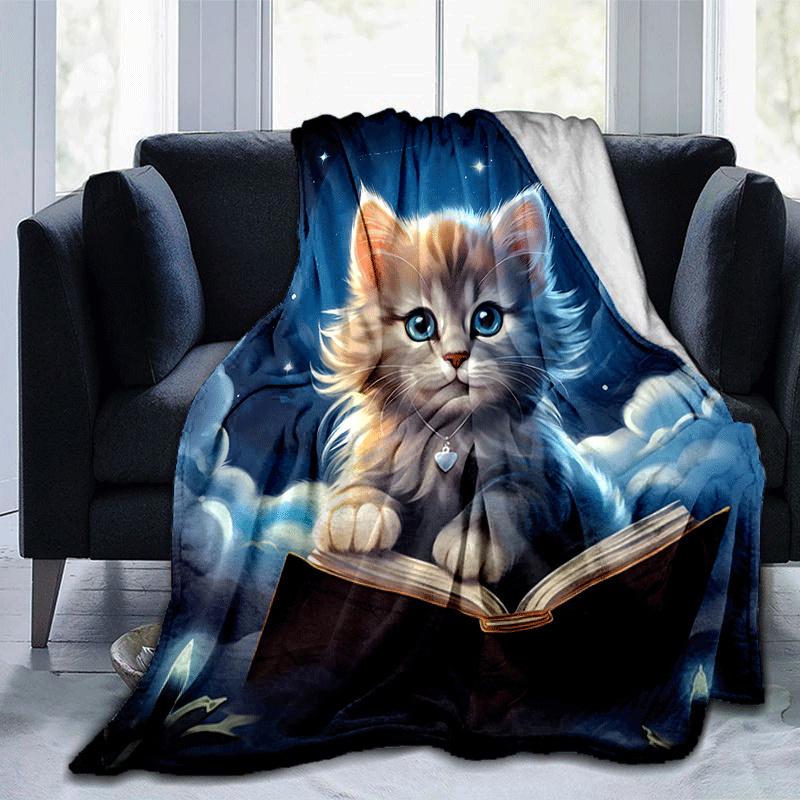 1 Stück Leichte Flanelldecke mit Katzenmuster, Bequeme und Warme Decke, für Camping Sofa Bett und Couch Büro, Geschenk