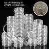 100 Peças 16/18/20/21/23/24/26/28/30/33/38mm Plásticos Transparentes Redondas Cápsulas para Moedas Porta-Coleção de Moedas Recipiente de Armazenamento