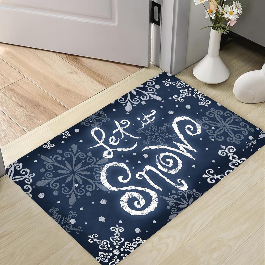 -1pc Merry Christmas Doormat, Snow Pattern Polyester Washable Indoor And Outdoor Door Rug,Suitable for Entrance Room Entrance