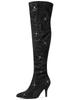 Allegra K Glitter Knee-High Boots, Pointed Toe, Stiletto Heel, Women's, Black, Size 25.5cm