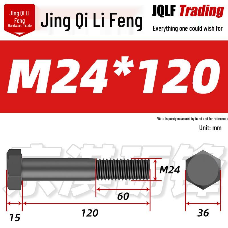 Grade 12.9 Reverse Thread Hex Bolt, M6-M24 High-Strength Blackened Hexagon Screw