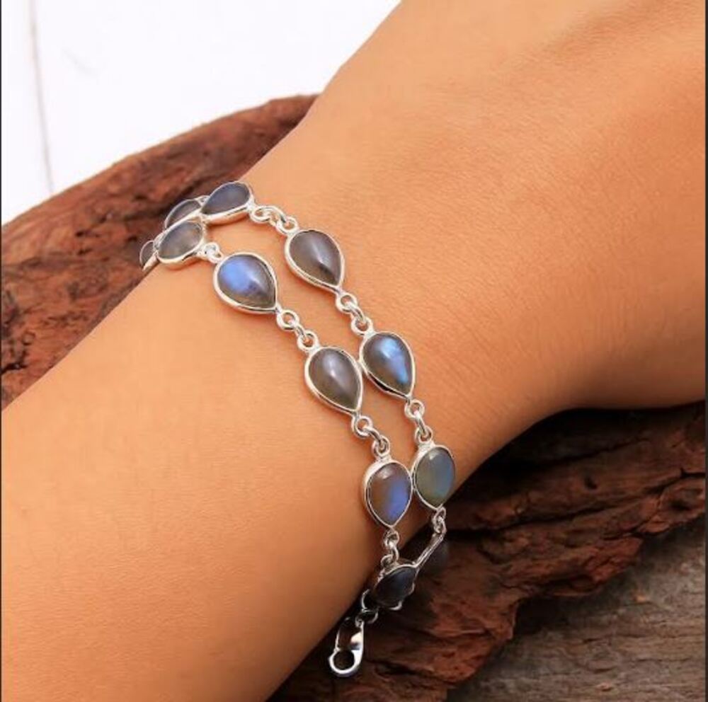 Solid 925 Sterling Silver Labradorite Gemstone Handmade Birthstone Gift Bracelet, Wedding Gift Jewelry, Boho jewelry