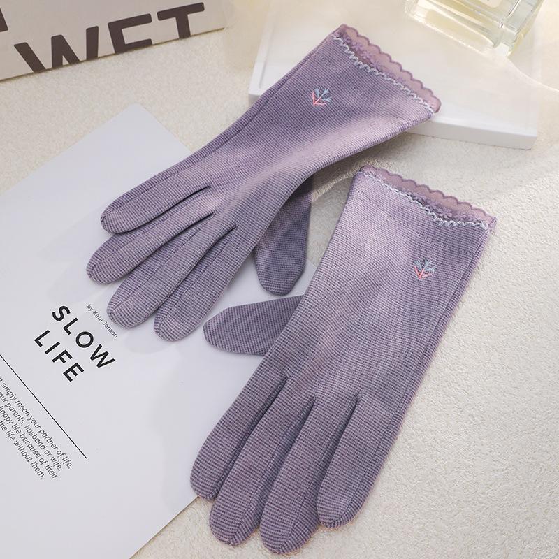 Warm Gloves Single Layer Women's Elegant Lace Houndstooth Outdoor Riding Cold Proof and Wind Proof Touch Screen Autumn and Winter Gloves
