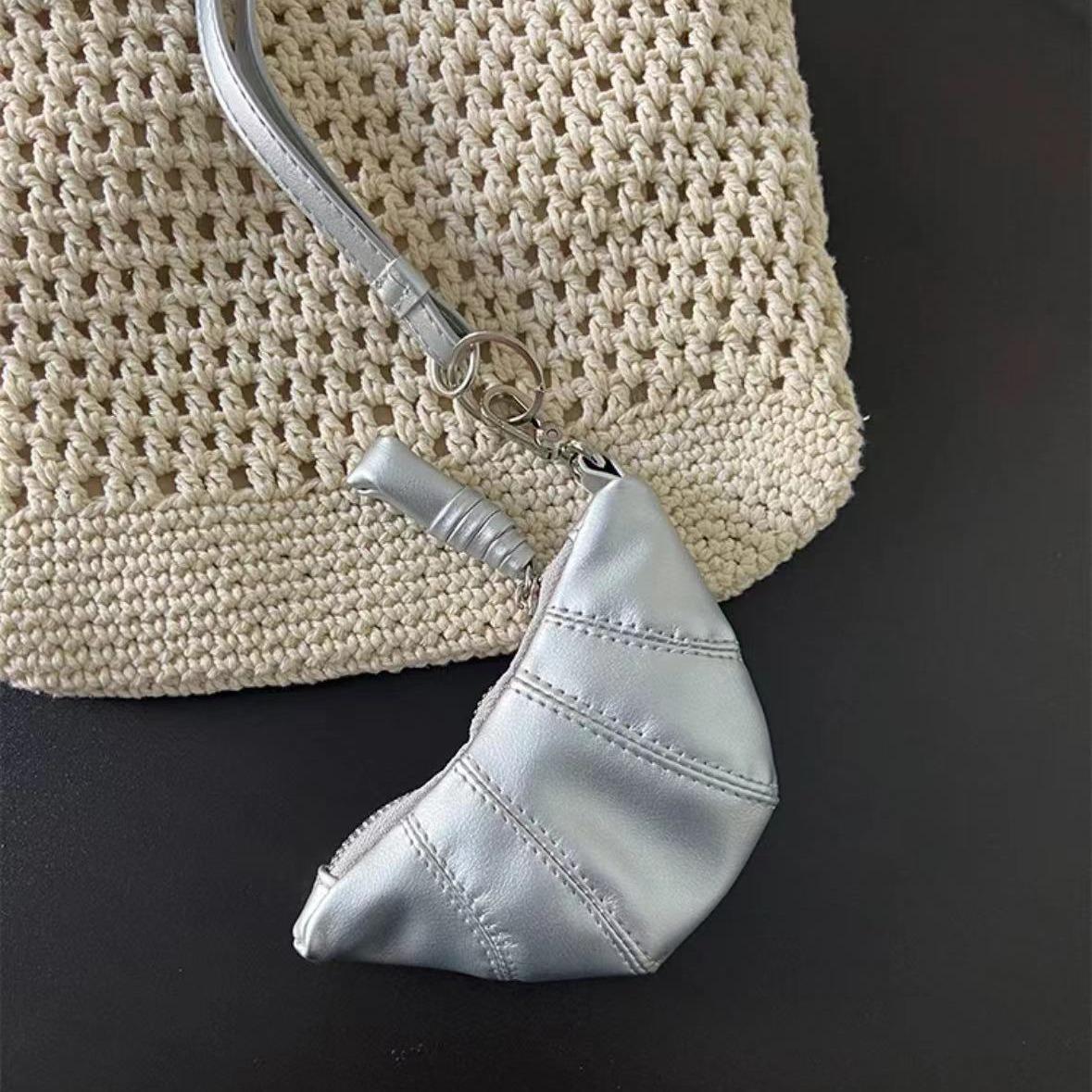 Soft leather croissant bag women s bag pendant, mini croissant coin purse, vintage exquisite key, clutch lanyard dumpling bag
