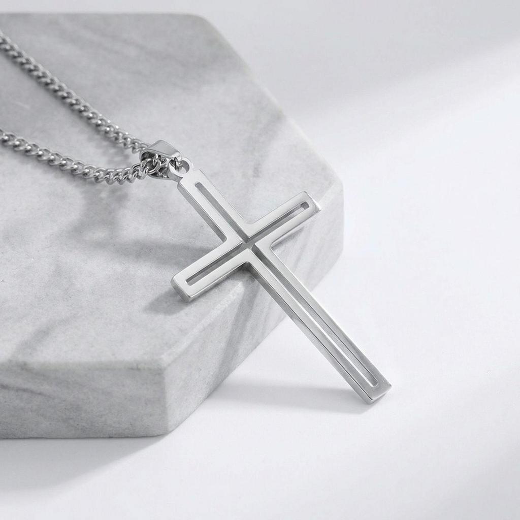 Minimalistisches Edelstahl-Kreuz-Halskette - Zeitgenössischer Stil