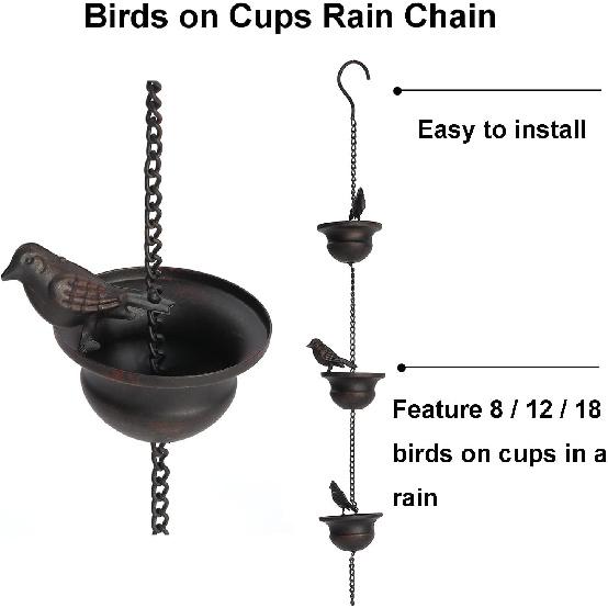 Jemeni 8.5 Feet Mobile Birds Rain Chain for Gutters with Attached Hanger, Dark Bronze……