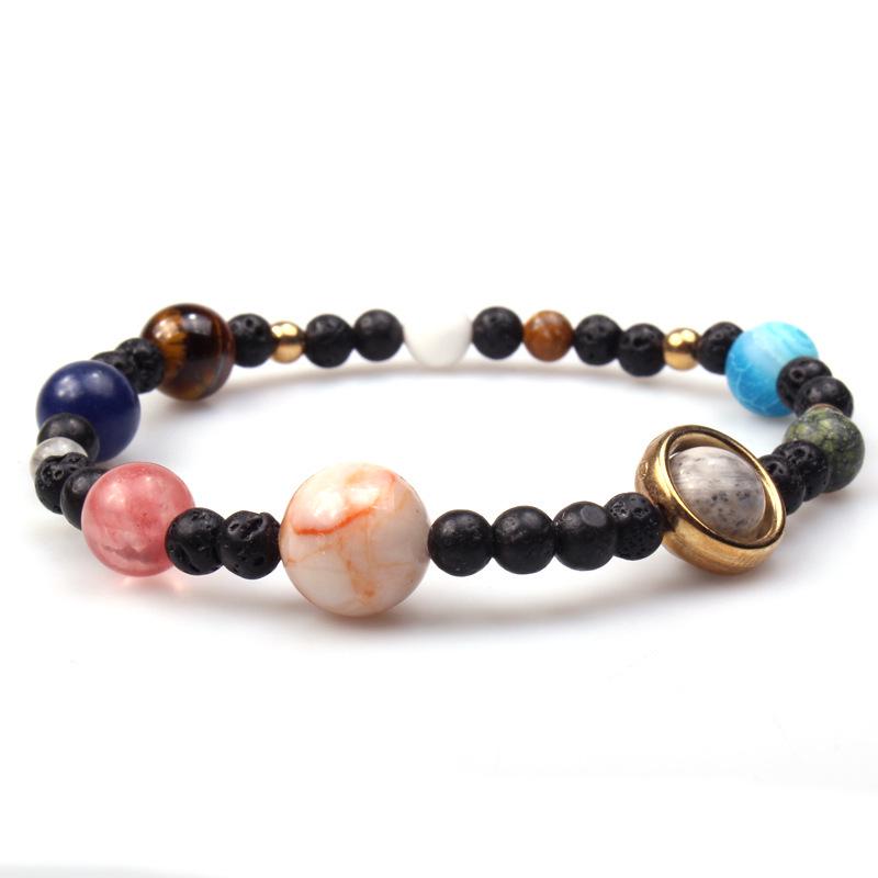 Galaxy Solar System Natural Stone Beaded Bracelet - Eight Planets & Guardian Star