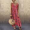 Women Summer Off Sholuder Round Neck Printed Big Swing Loose Casual Holiday Beach Long Dress