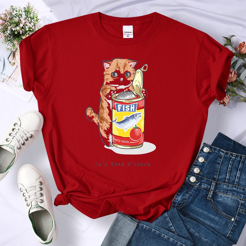Canned Cat Creative 3D Print Female Tee Shirts Breathable Casual T-Shirt Soft Summer Short Sleeve Loose Streetwear For Women