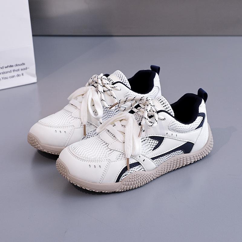 Fashion Pink Girls Mesh Satin Shoelaces Lace Up Sneakers 2025 New Fashion Women Casual Shoes Round Toe Platform Training Shoes
