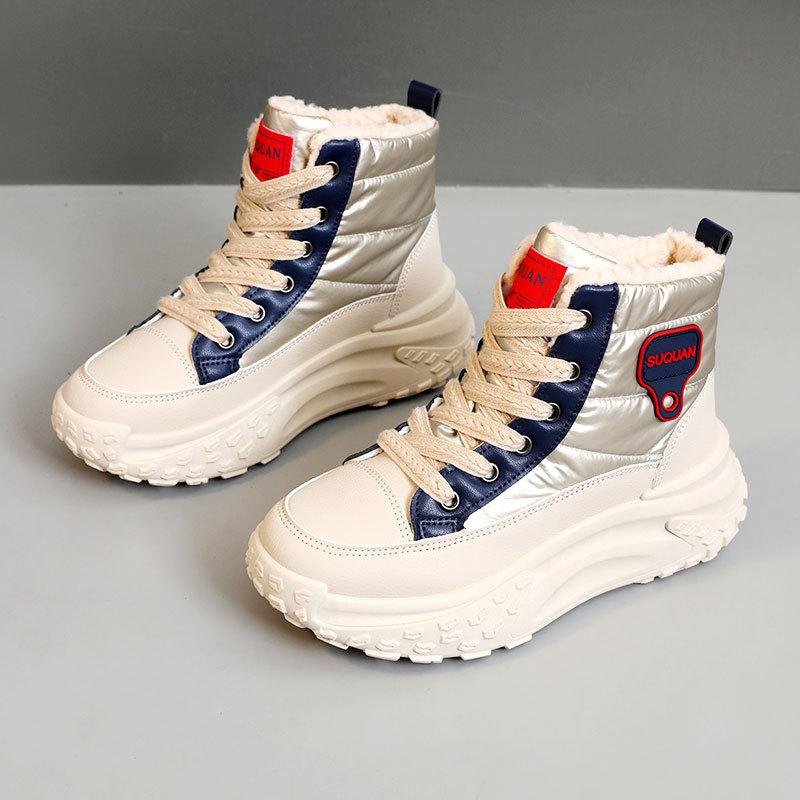 High Top Breathable and Non Slip Shoes for Autumn and Winter Women, Warm High Top with Plush Thick Sole, Height Increasing Cotton Shoes
