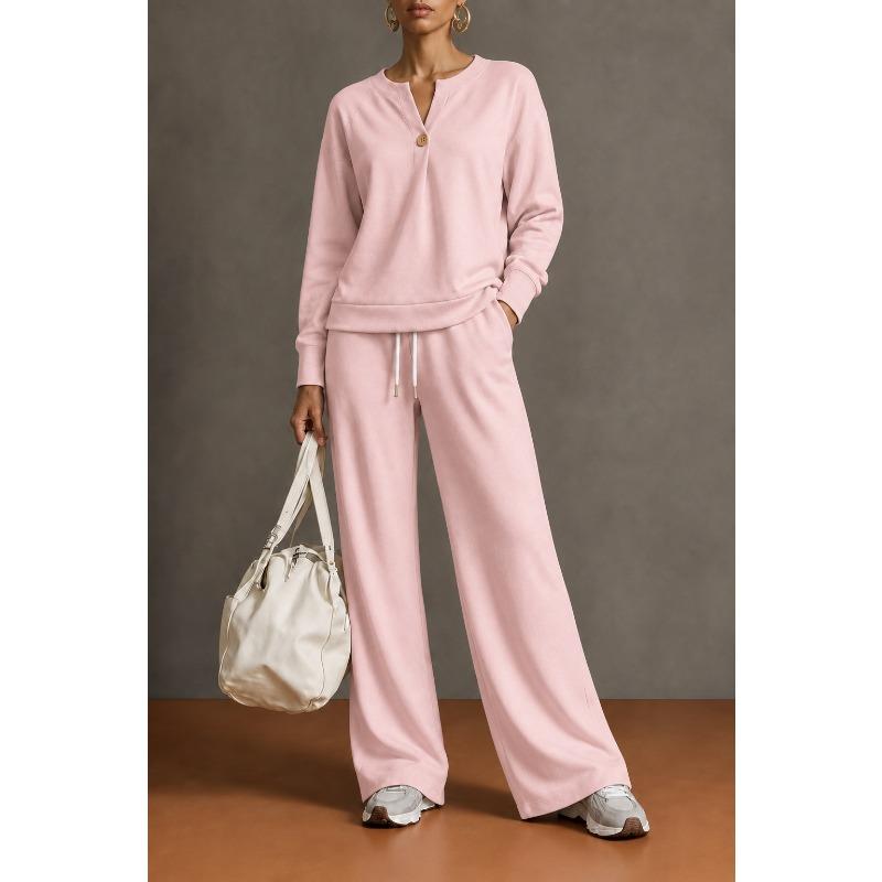 Damen Zweiteiliges Set Langarm-Sweatshirt und Weite Hosen Einfarbig Lässig