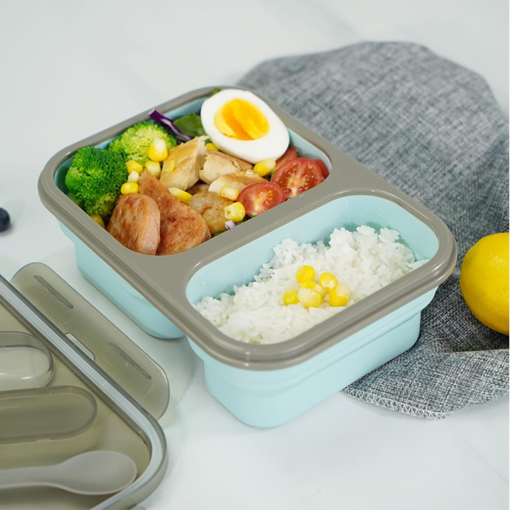 Silicone Collapsible Lunchbox 2 Compartments Large Bento Box Microwave Dishwasher Freezer Lunchbox