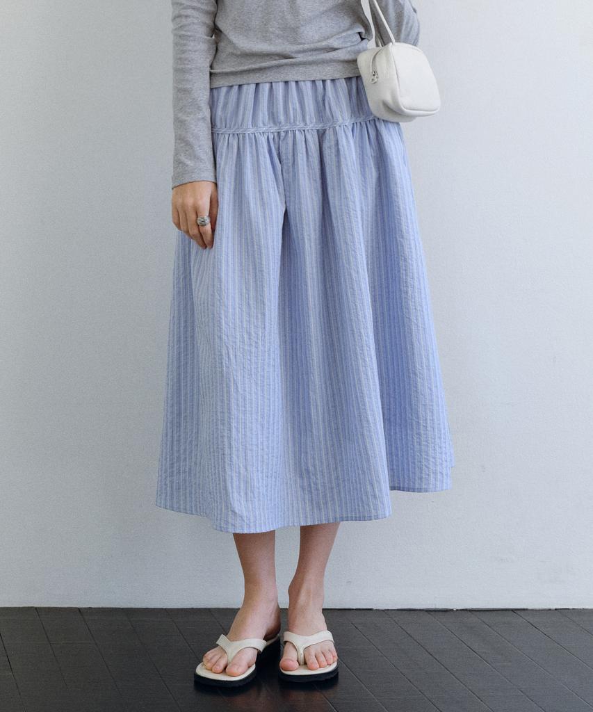 Yulago Stripe Shirring Button Skirt