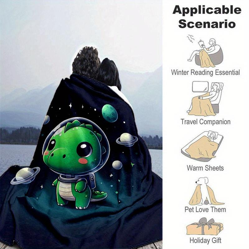 1pc Dinosaur Cartoon Printing Lightweight Flannel Blanket, Comfortable and Warm Blanket, for Camping Sofa Bed and Couch Office, Gift