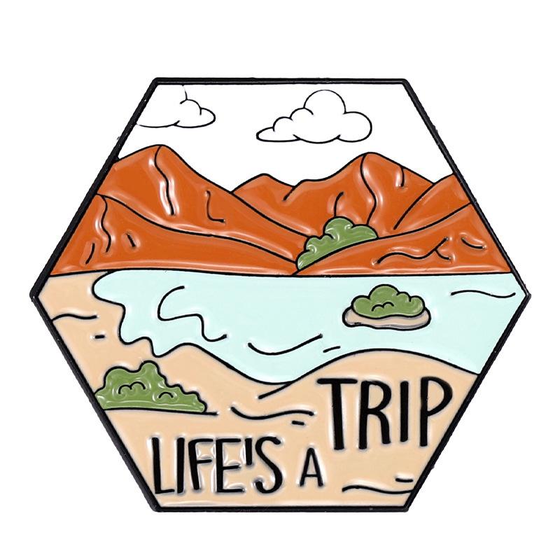 Camping Trip Travel Hiking Series Slogon Alloy Metal Design Badges Brooch Enamel Pins Label Bag Backpack Hat Jewelry Gift