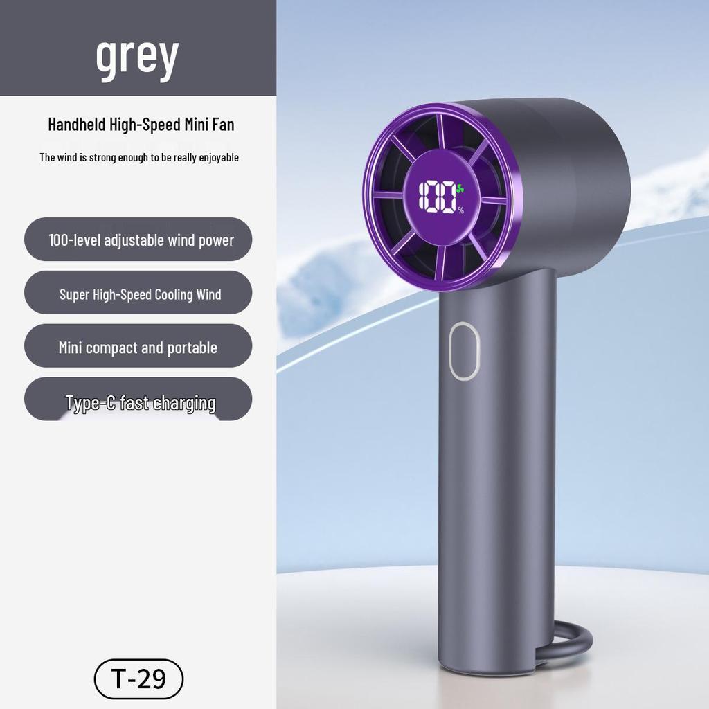 T29 High-Speed Portable Fan: USB Charged, Mini Size, 100-Speed Digital Display, Powerful Turbine