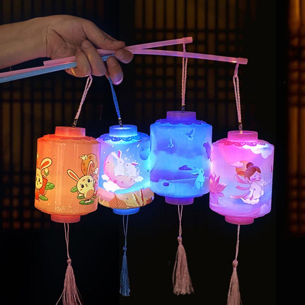 Colorful Handheld Kids Kindergarten Round Cylinder Chinese Party Festival Lanterns Children Toys LED Lanterns Mid-autumn Lamp