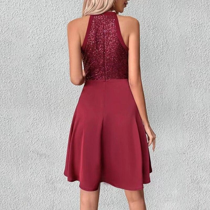 Fashion Sequin Stitching A-line Summer Dress Women Party Tank Short Princess Dress 2023 Sleeveless Y2k Pleated Clothes 25482