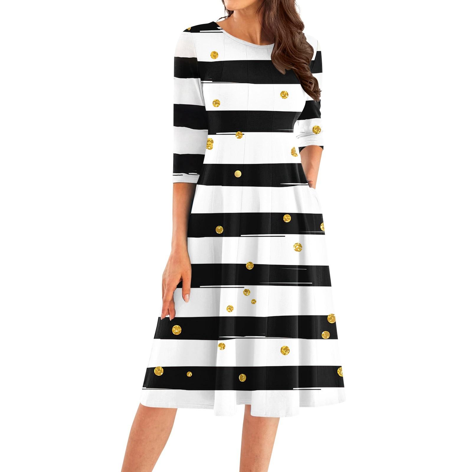 

Женское повседневное модное платье миди с круглым вырезом и рукавом три четверти XXL чёрный