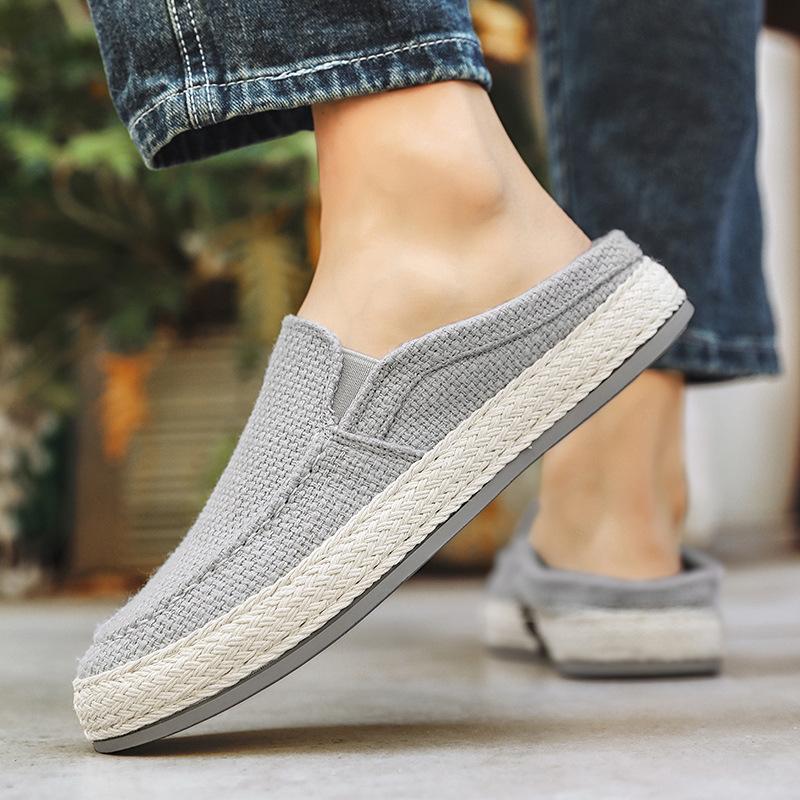 Slámové rybářské boty lněné čepice boty lze šlápnout na patu dvě nošení ležérní boty na řízení