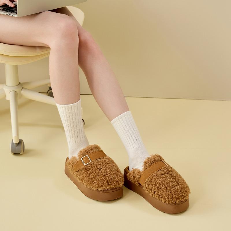 New Fashionable and Versatile Cotton Shoes and Slippers, Indoor Warm and Fleece Height-increasing Shoes