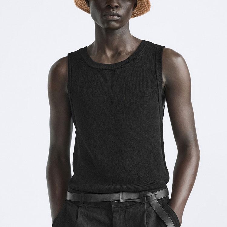 Zara Plain Simple Round Neck Sleeveless Vest Men Tops Black 3166407-800