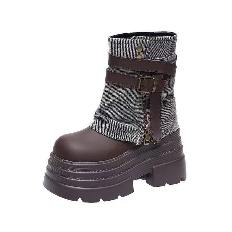Inner heightening Martin boots autumn and winter new short boots thick-soled small trousers muffin bottom cigarette boots
