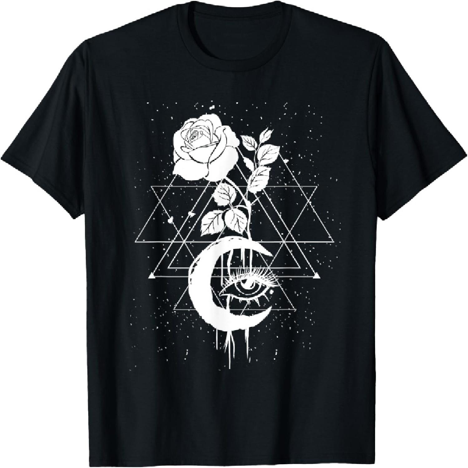 Occult Moon Rose Occultism Witchcraft Moon Rose Goth T-Shirt S