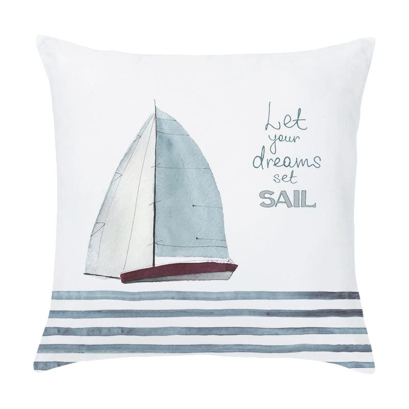 Cartoon Sailing Hot Air Balloon Lighthouse Pattern Cushion Cover Home Living Room Sofa Short Plush Pillow Case 45X45Cm