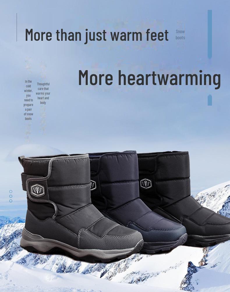 Men's Fashionable Warm Snow Boots - Windproof, Cold-Proof, Non-Slip, Wear-Resistant, Plus Velvet, Mid-Tube Outdoor Cotton Shoes.